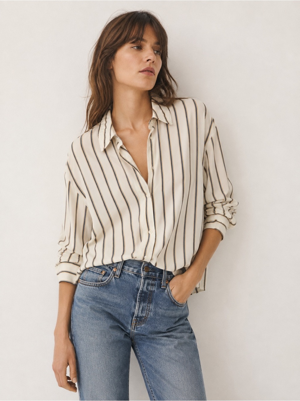 Yaya Satin Like Striped Blouse